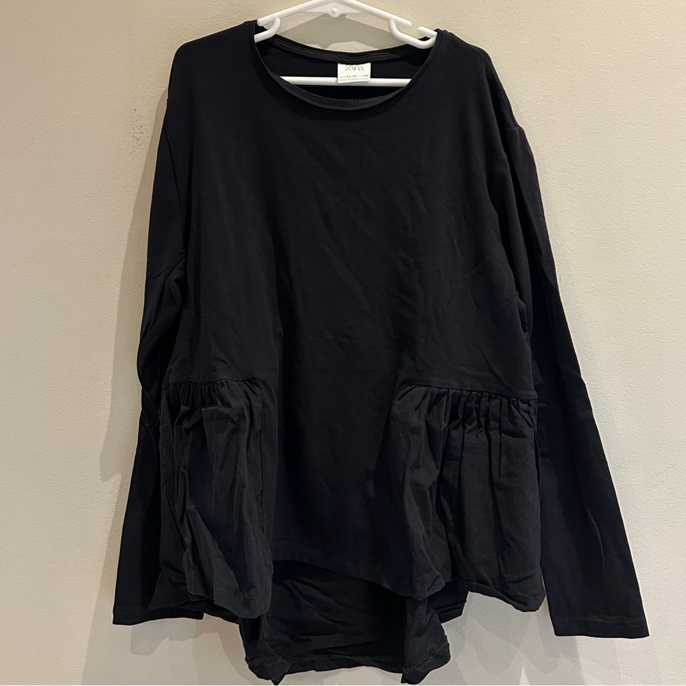 Zara Girls (11-12) Black Ruffle Long Sleeve